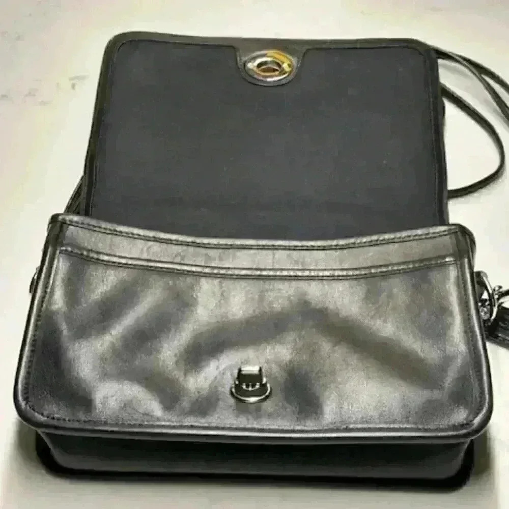 Coach Penelope 23403 Black Leather Turnlock Flap Crossbody Shoulder Bag Purse - Picture 7 of 13